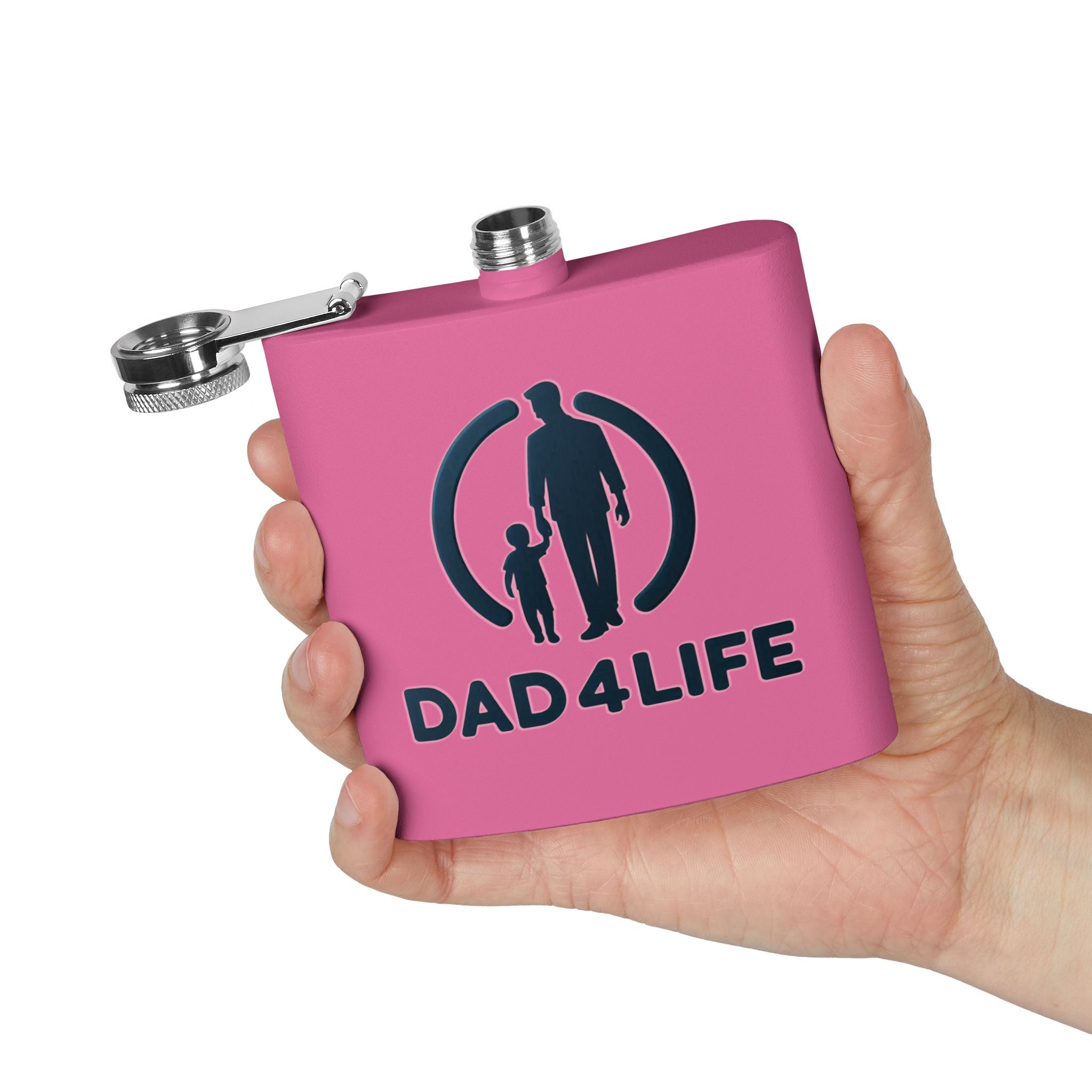 6oz Stainless Steel Flask — "DAD 4 LIFE" Father & Son Graphic, Father's Day Gift
