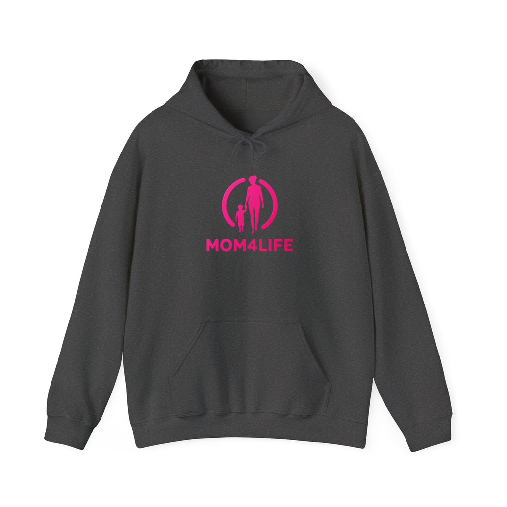 Mom4Life Hoodie — Pink Mom & Child Graphic Pullover, Mother's Day Gift