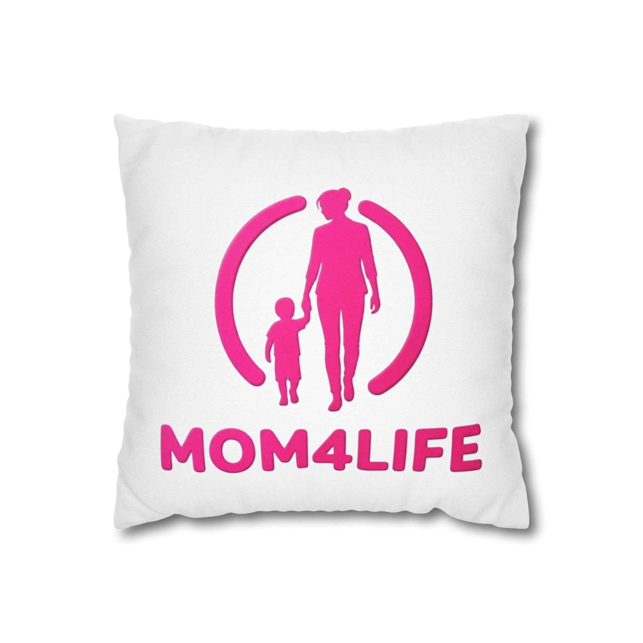 Mom4Life Decorative Pillow - Pink Mom and Child Accent Cushion, Mother’s Day Gift