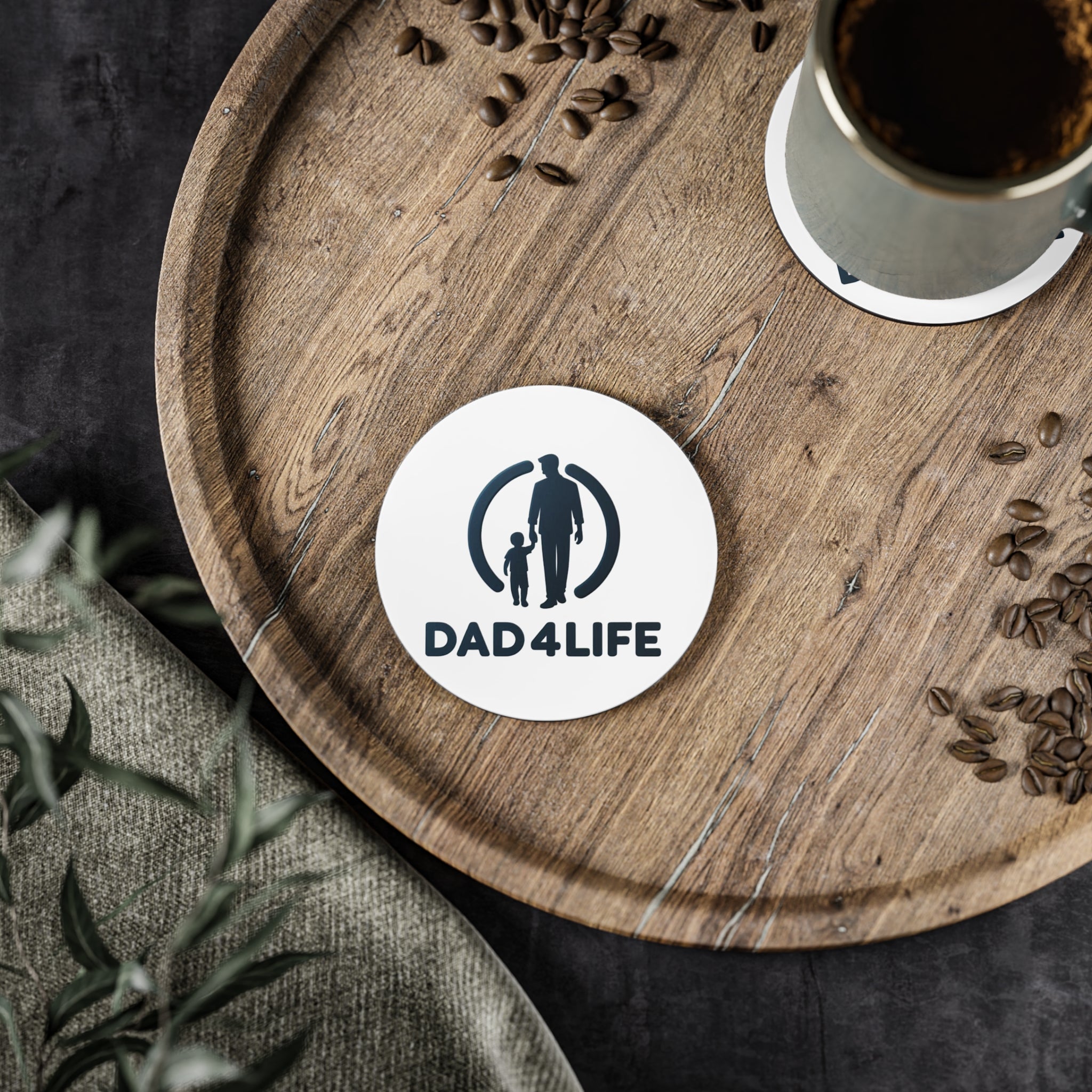 Dad4Life Coasters — Father's Day Cork Drink Coasters, Dad & Child Silhouette