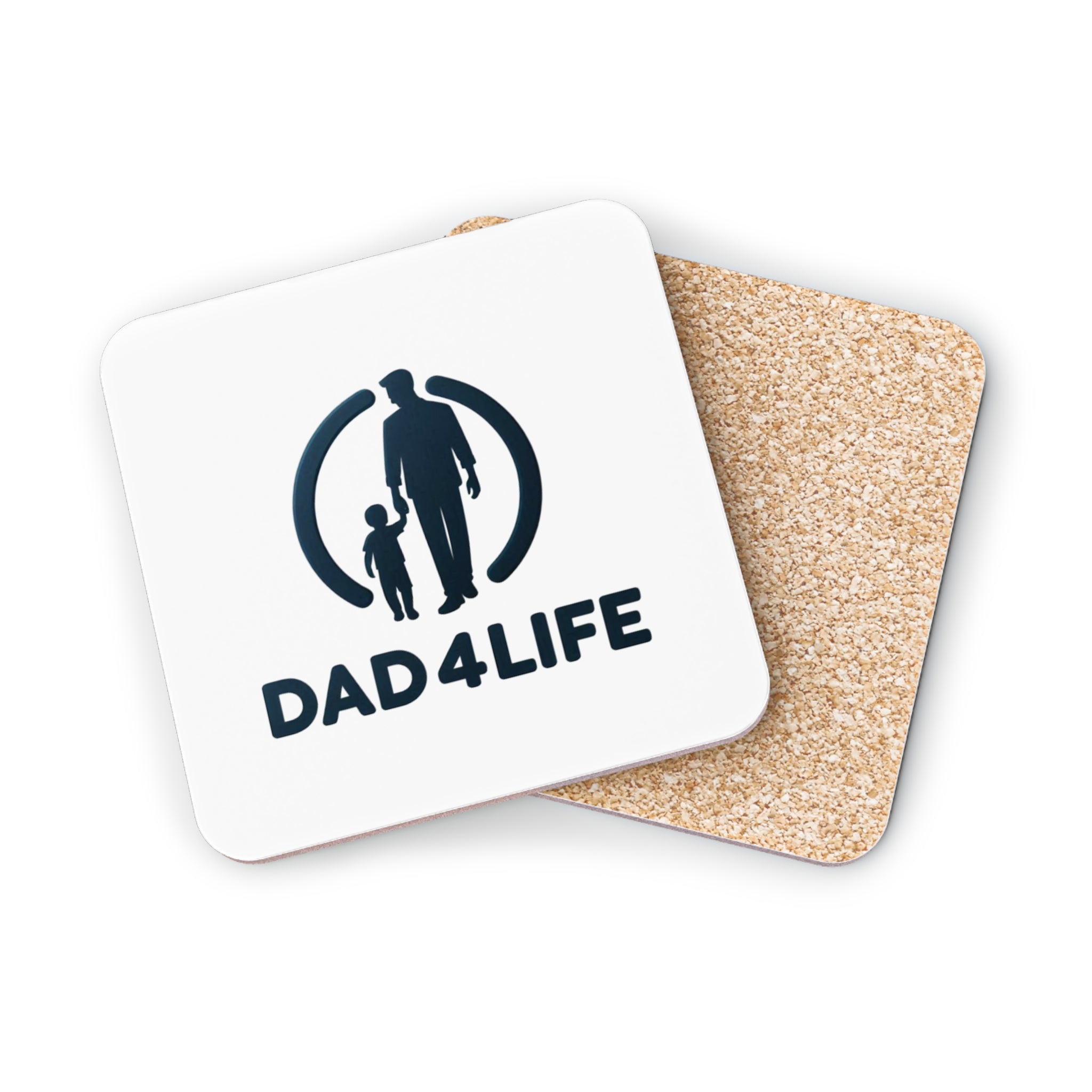 Dad4Life Coasters — Father's Day Cork Drink Coasters, Dad & Child Silhouette