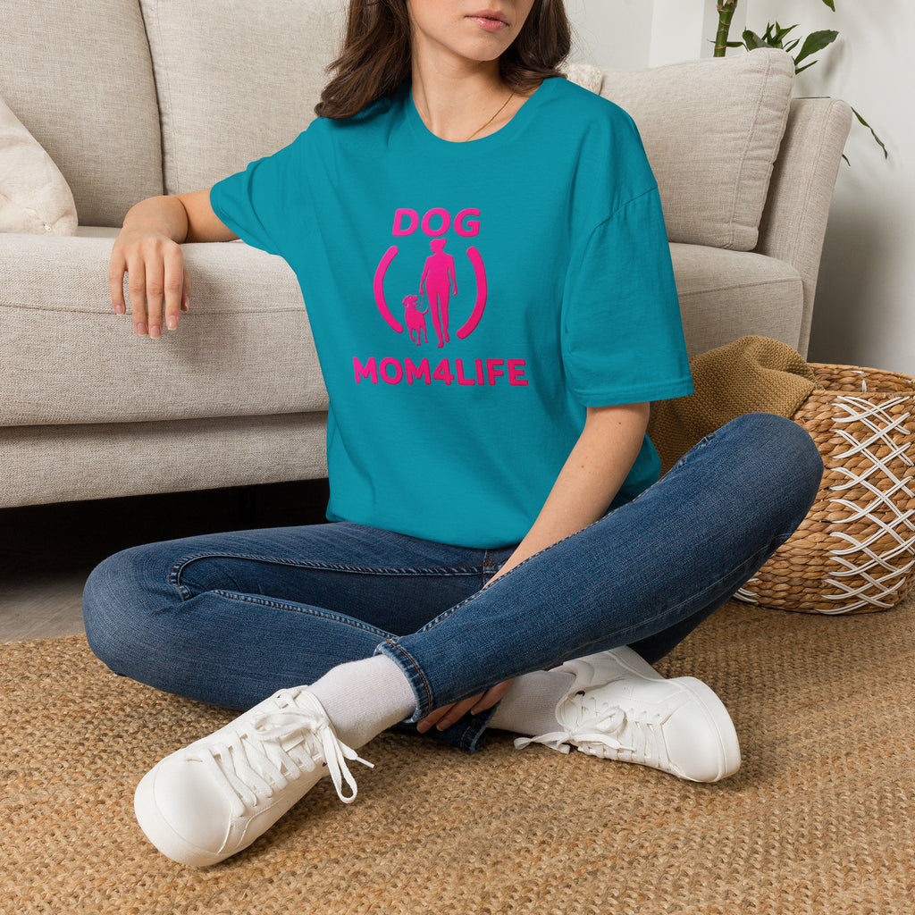 Dog Mom 4 Life T-Shirt — Pink Silhouette Pet Lover Tee