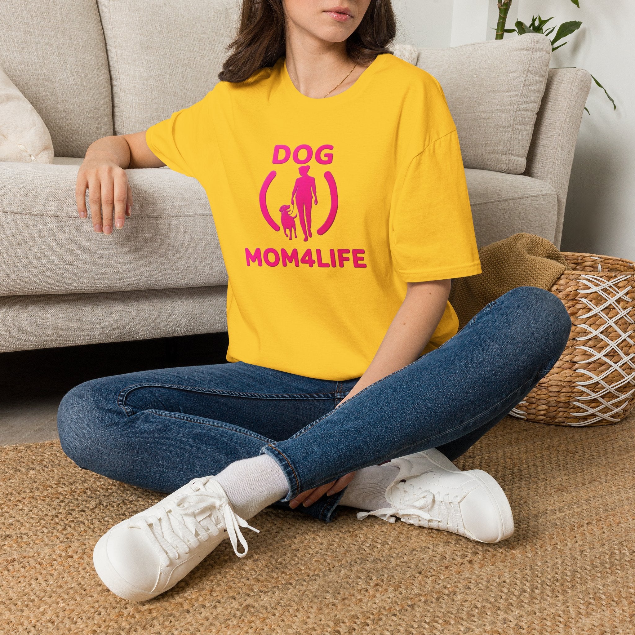 Dog Mom 4 Life T-Shirt — Pink Silhouette Pet Lover Tee