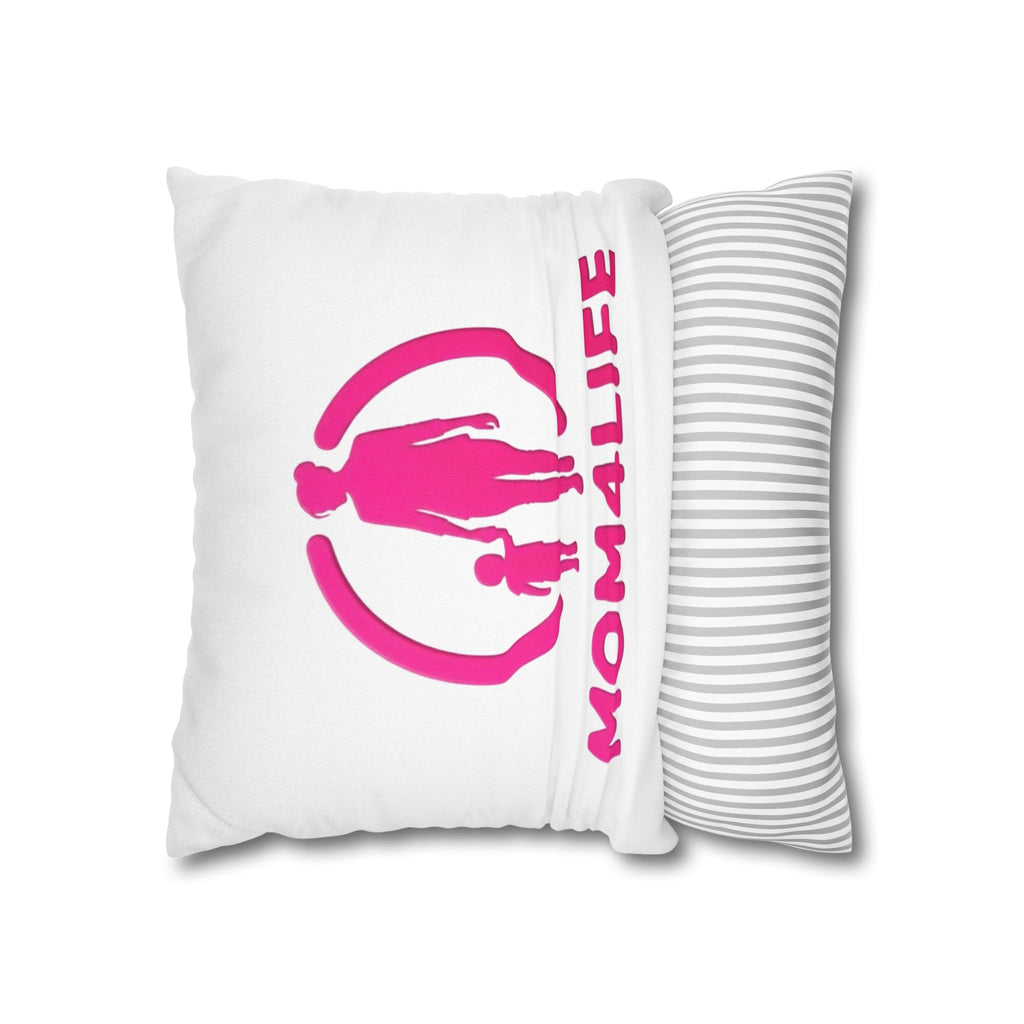 Coussin décoratif « Mom4Life » – Rose, avec motifs Maman et enfant, Idée cadeau Fête des Mères