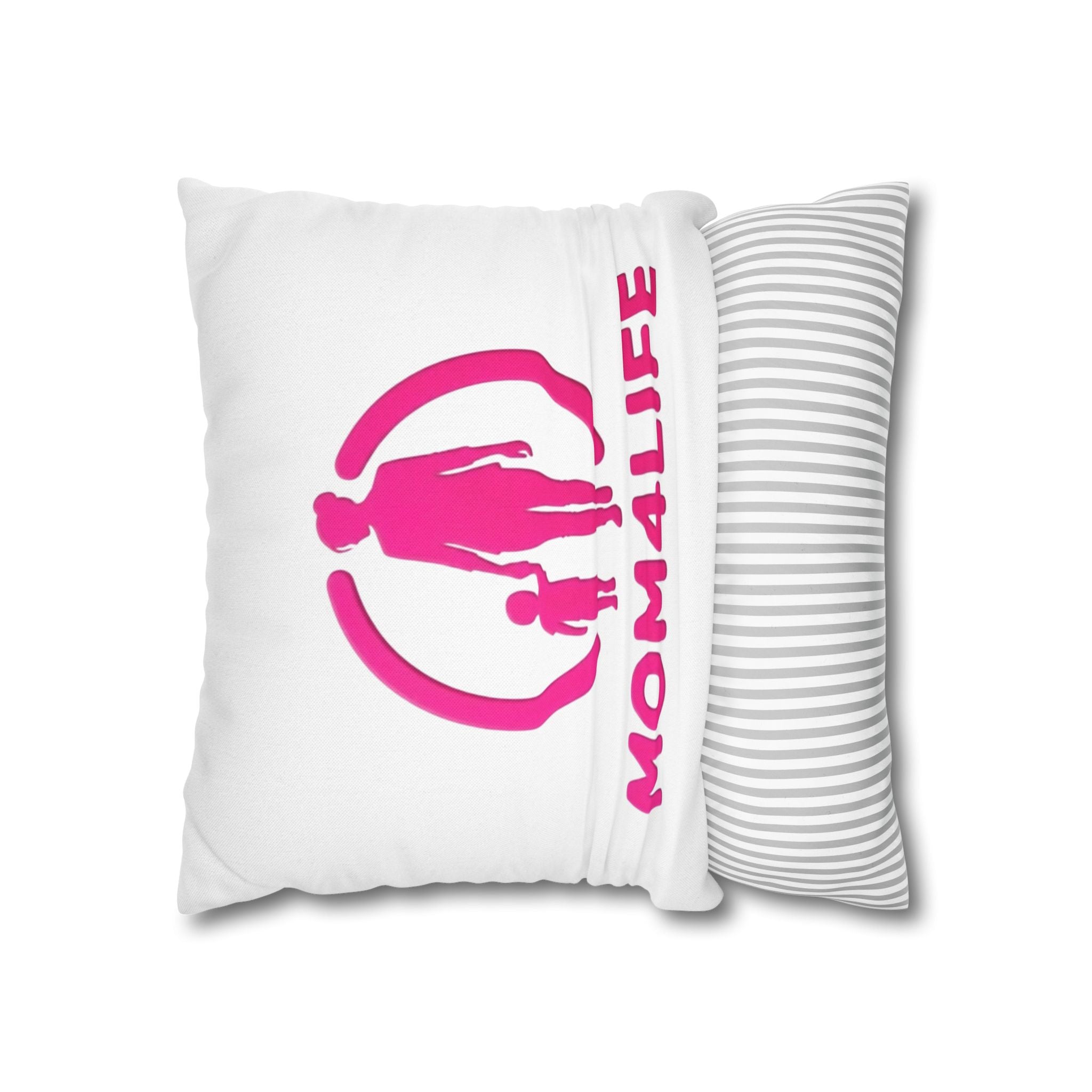 Coussin décoratif « Mom4Life » – Rose, avec motifs Maman et enfant, Idée cadeau Fête des Mères