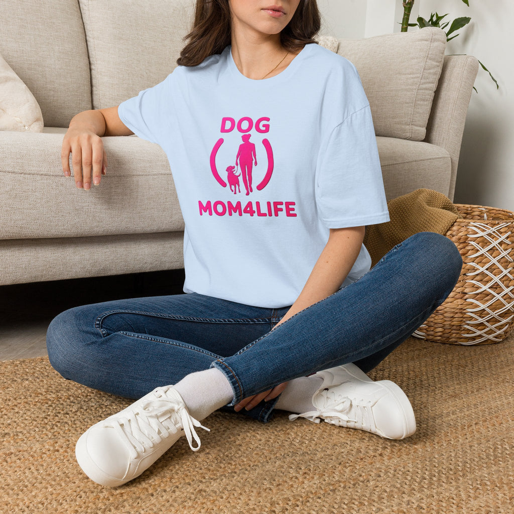 Dog Mom 4 Life T-Shirt — Pink Silhouette Pet Lover Tee