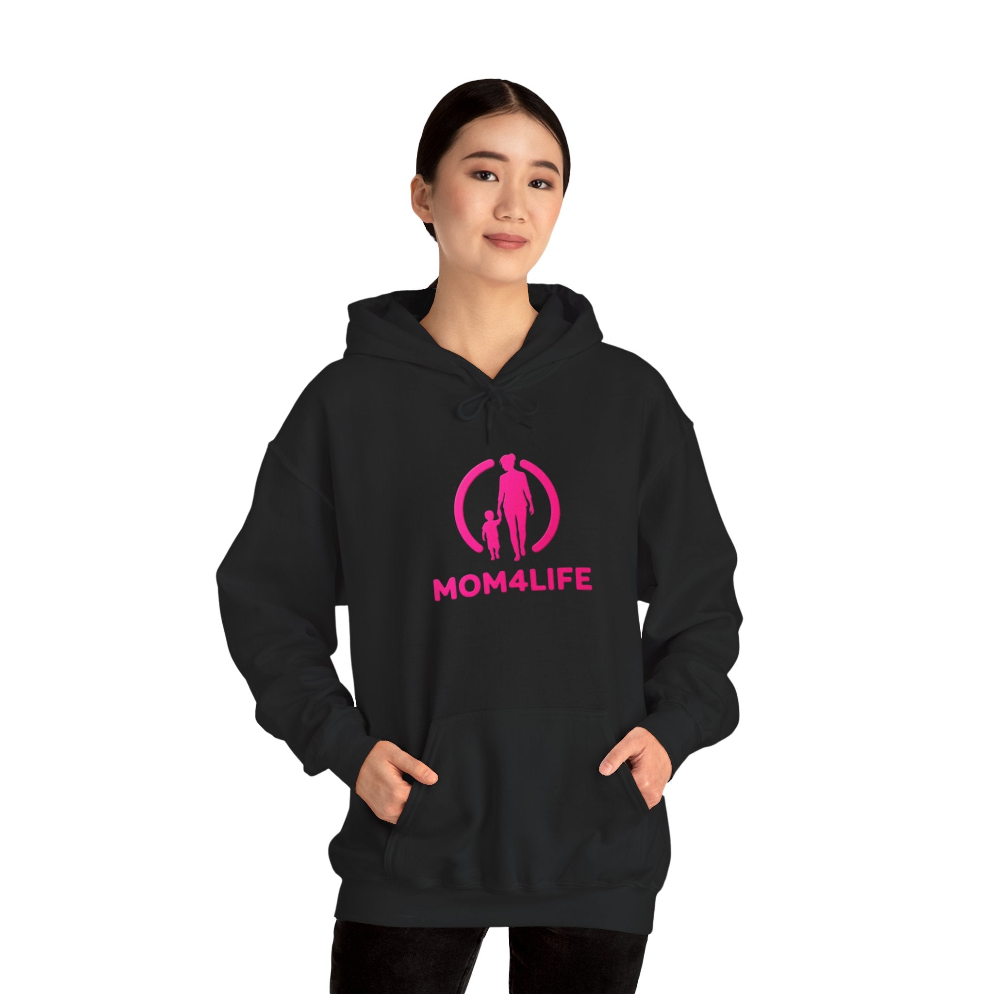 Mom4Life Hoodie — Pink Mom & Child Graphic Pullover, Mother's Day Gift